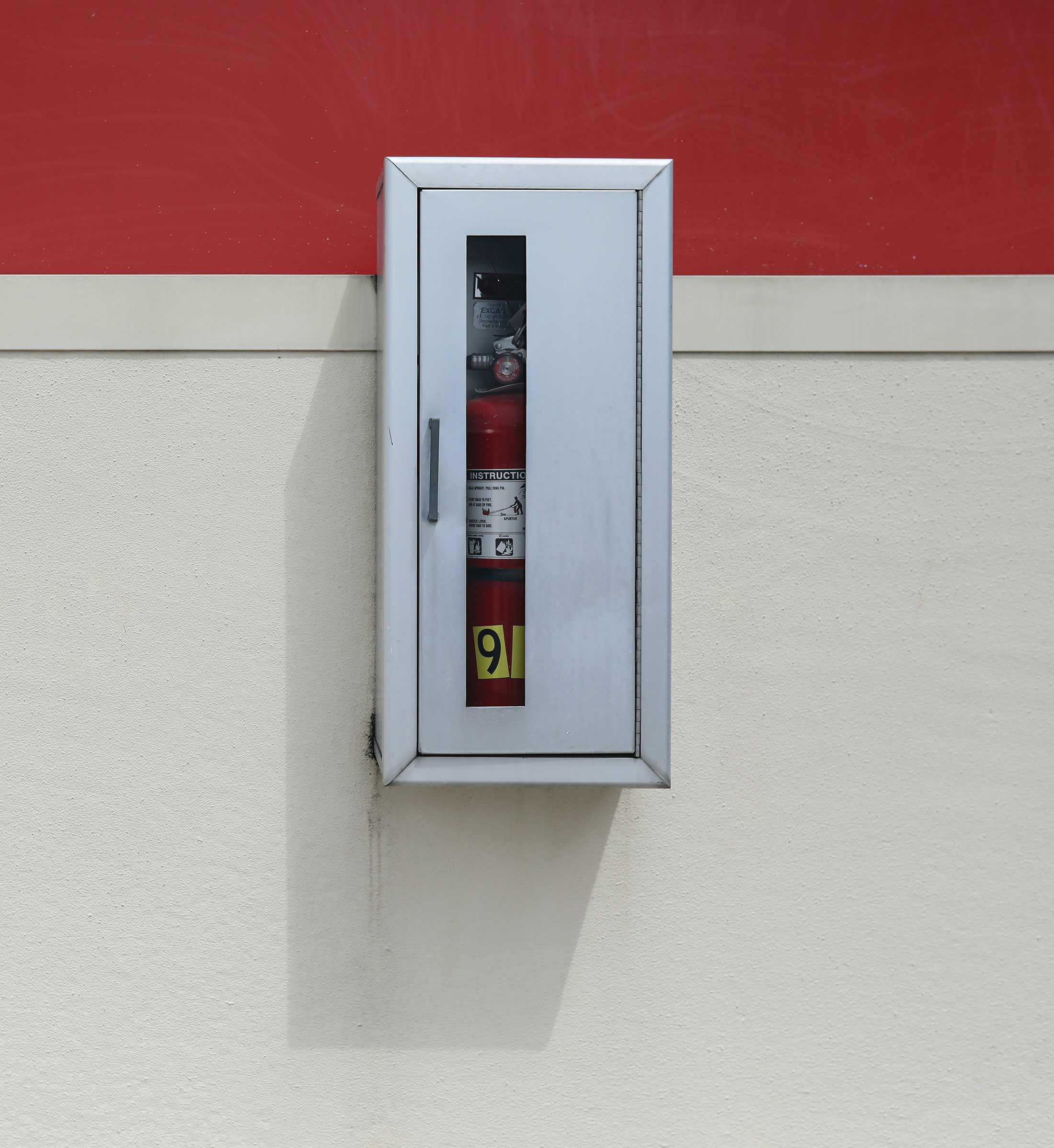 what is a semi recessed fire extinguisher cabinet?
